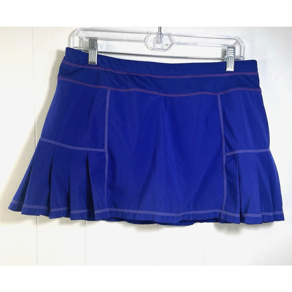 Athleta Blue Purple Warrior Pleated Tennis Skirt Skort Zip Pocket Size Medium - Picture 1 of 10